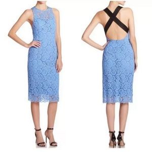 Nanette Lepore Sultry Lace Sheath Periwinkle Blue Dress Open Back